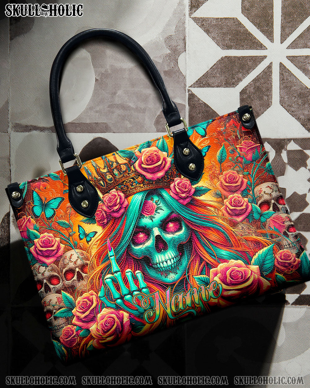 QUEEN SKULL LADY LEATHER HANDBAG - TLNZ2207242