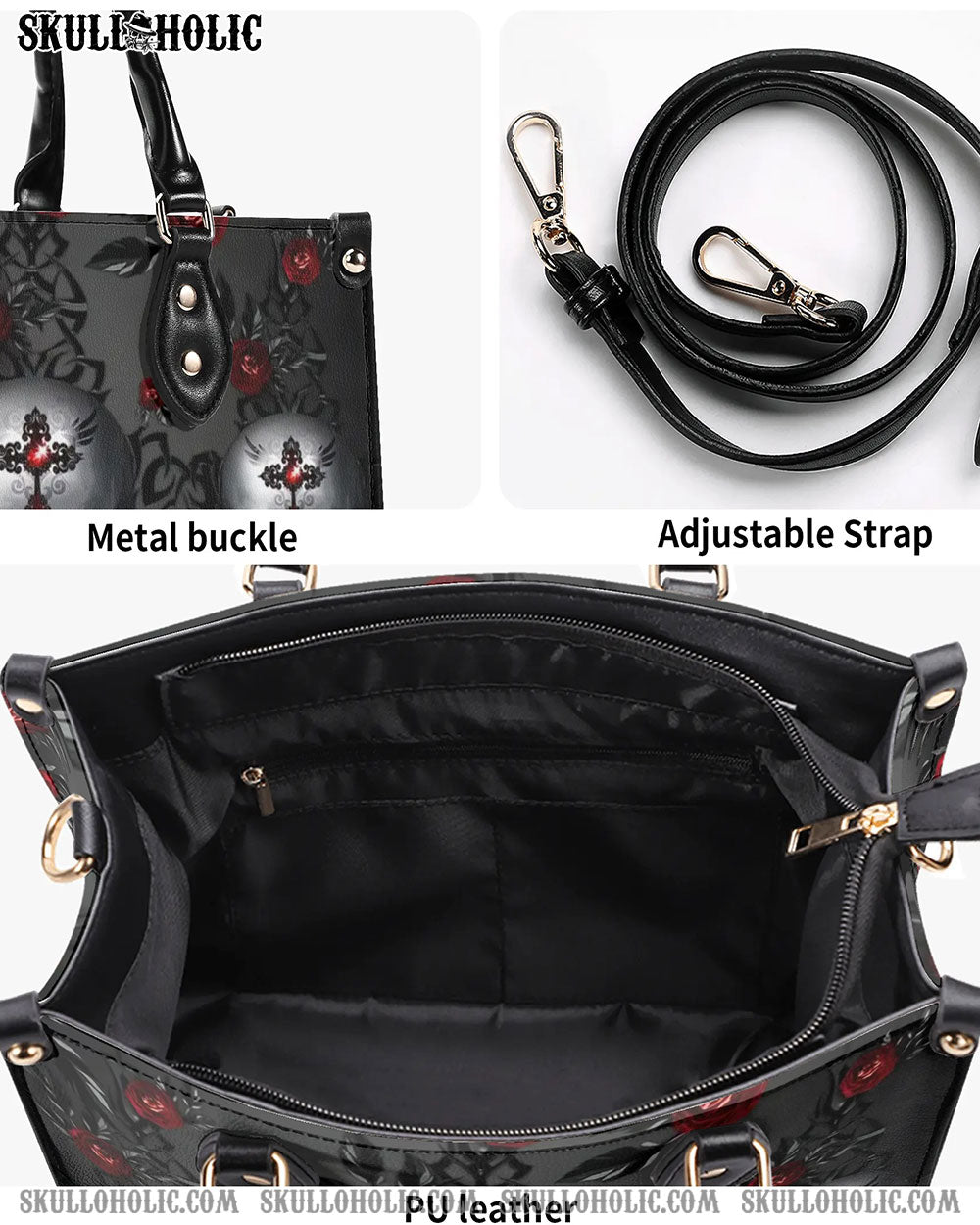 DARK SKULL ROSE LEATHER HANDBAG - YHLN0407244