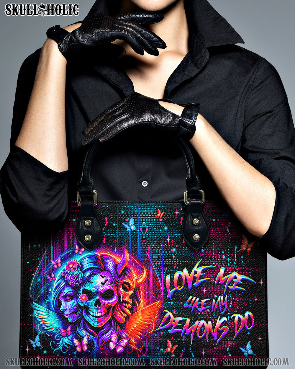 LOVE ME LIKE MY DEMONS DO SKULL LEATHER HANDBAG - YHHG2708244