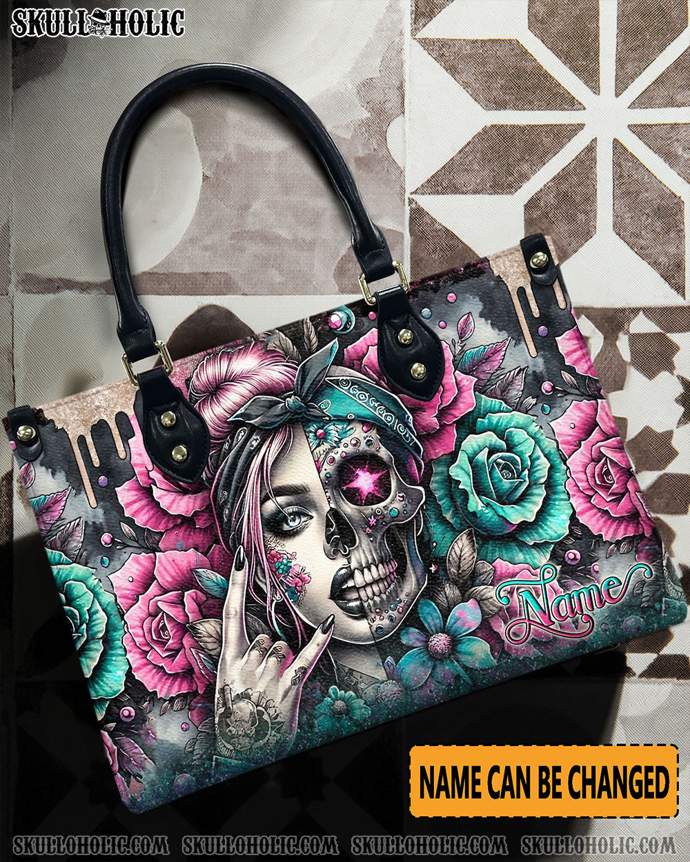 SKULL LADY ROSE LEATHER HANDBAG - YHLN1406242