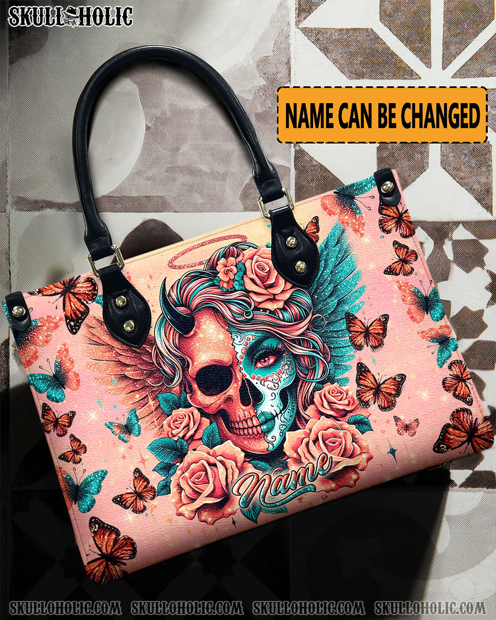 SKULL LADY EVIL AND ANGEL LEATHER HANDBAG - YHLN0509244