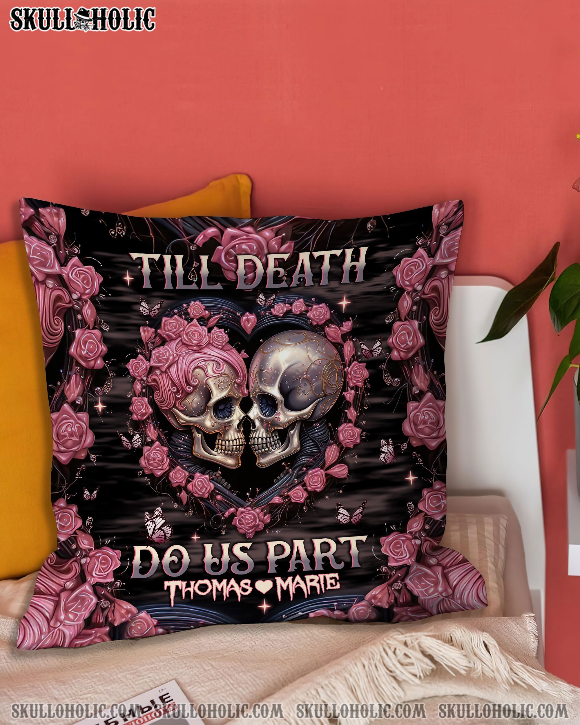 PERSONALIZED TILL DEATH DO US PART COUPLE SKULL  PILLOW - TLNT0602252