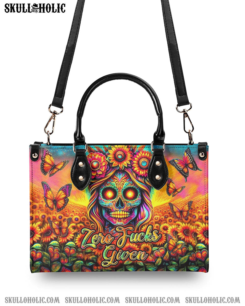 ZERO F GIVEN SKULL SUNFLOWER LEATHER HANDBAG - YHHN3005243