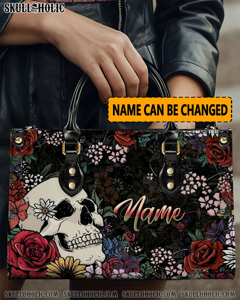 SKULL FLOWER LEATHER HANDBAG - YHLN2911244