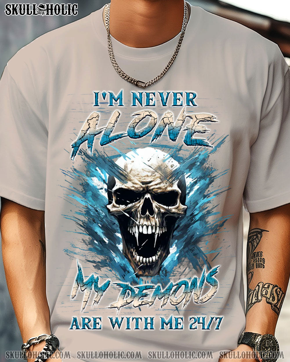 I'M NEVER ALONE SKULL DEMON COTTON SHIRT - YHLN0507244