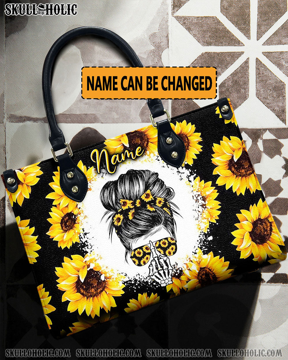 MESSYBUN SKULL SUNFLOWER LEATHER HANDBAG - YHLN2111244