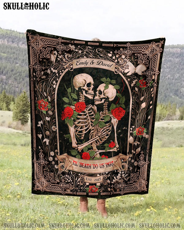 PERSONALIZED DARK ROMANTIC SKELETON COUPLE FLEECE BLANKET - YHHN0702254