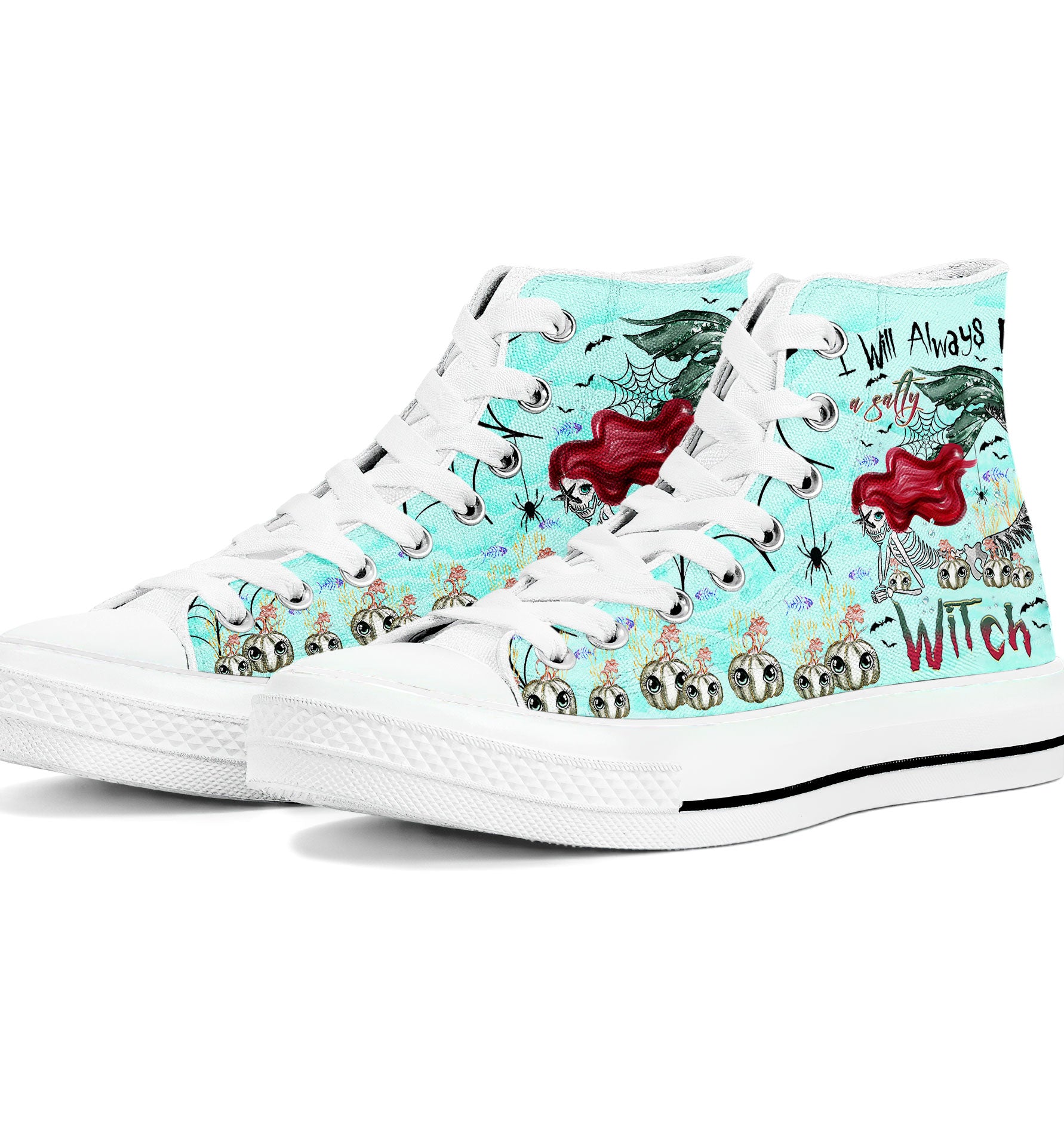 SALTY WITCH MERMAID HALLOWEEN HIGH TOP CANVAS SHOES - TLTR2808236