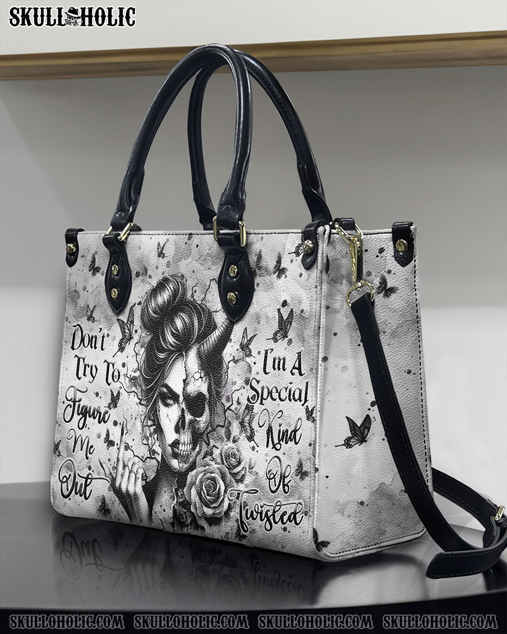 DON'T TRY TO FIGURE ME OUT SKULL LADY LEATHER HANDBAG - YHHN0411244