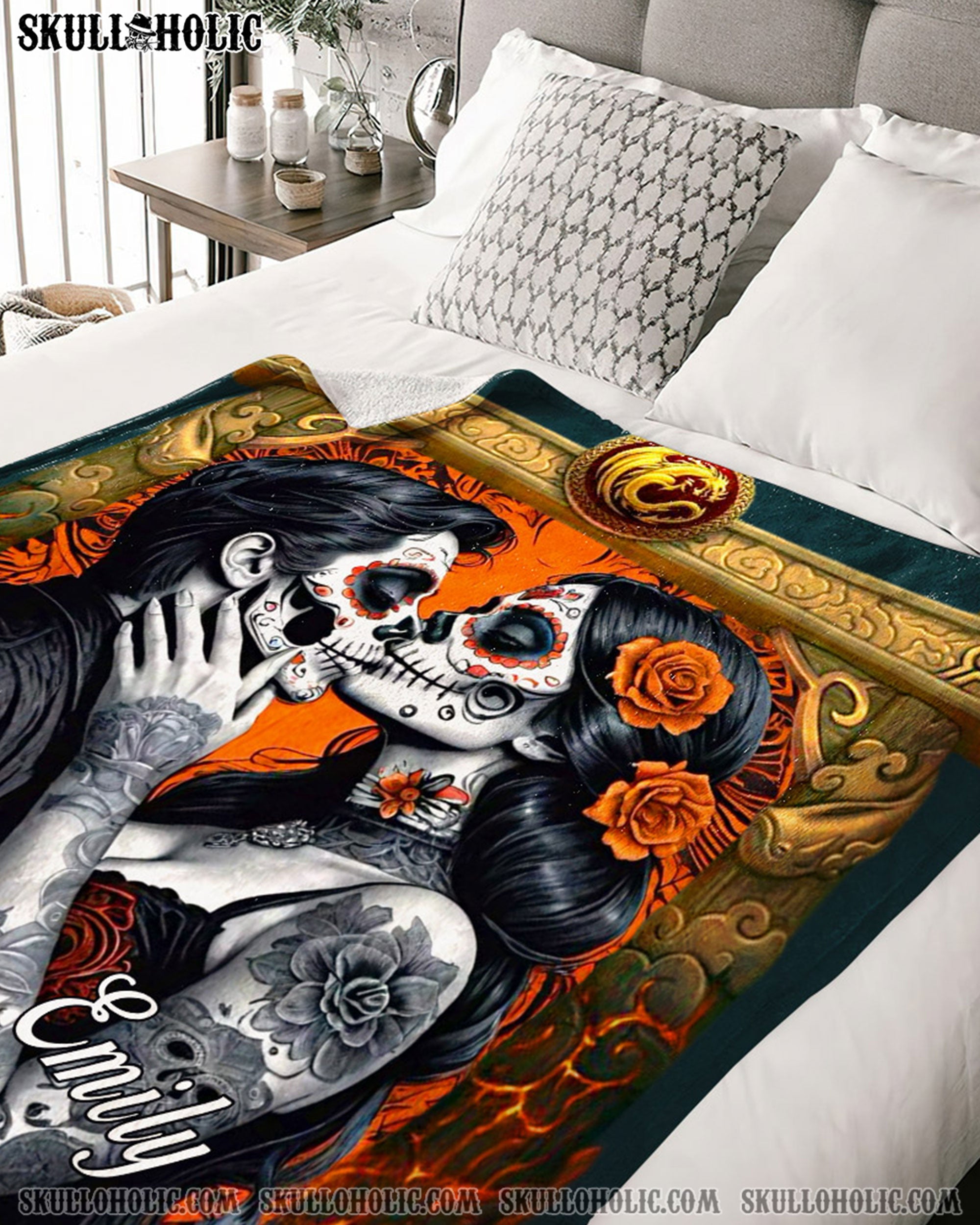 PERSONALIZED SKULL COUPLE FLEECE BLANKET - YHHN1202254