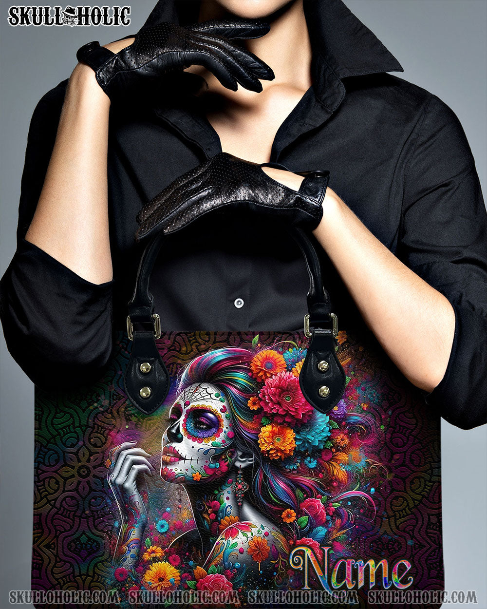 SUGAR SKULL FLOWER ART LEATHER HANDBAG - TLNO0211244