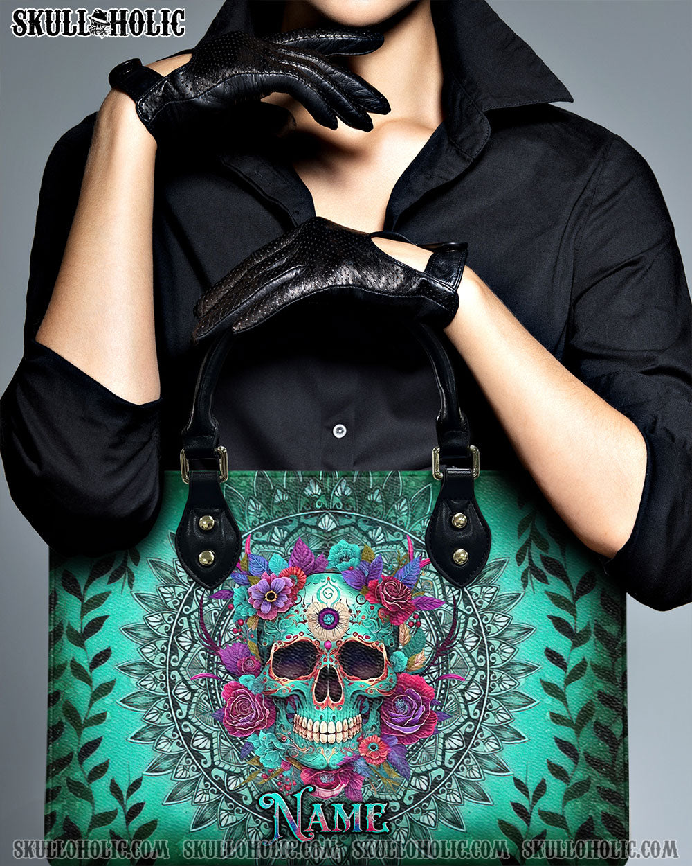 SKULL FLOWERS MANDALA LEATHER HANDBAG - YHKD0506242