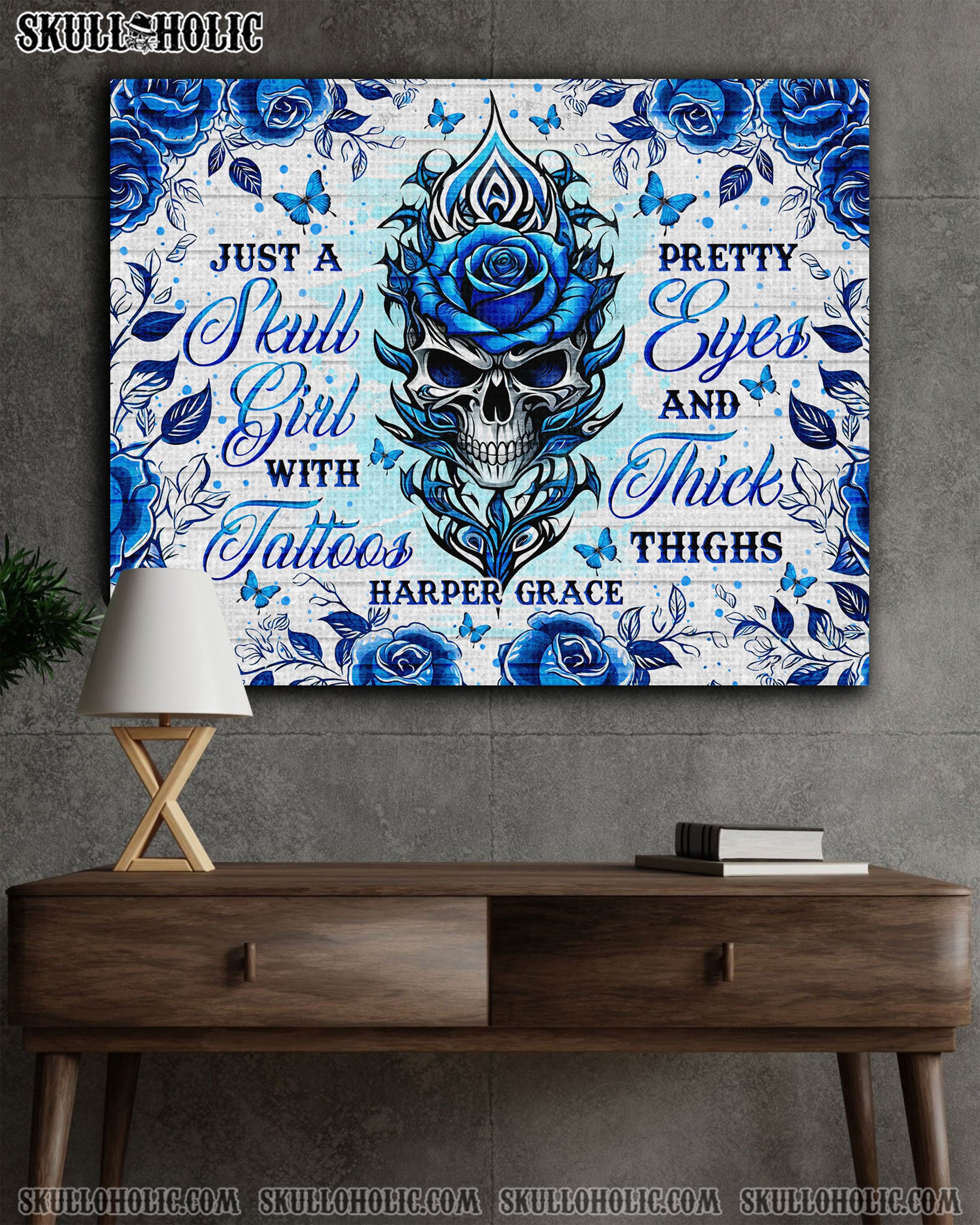 PERSONALIZED JUST A SKULL GIRL BLUE ROSE CANVAS  - TLNO2201251