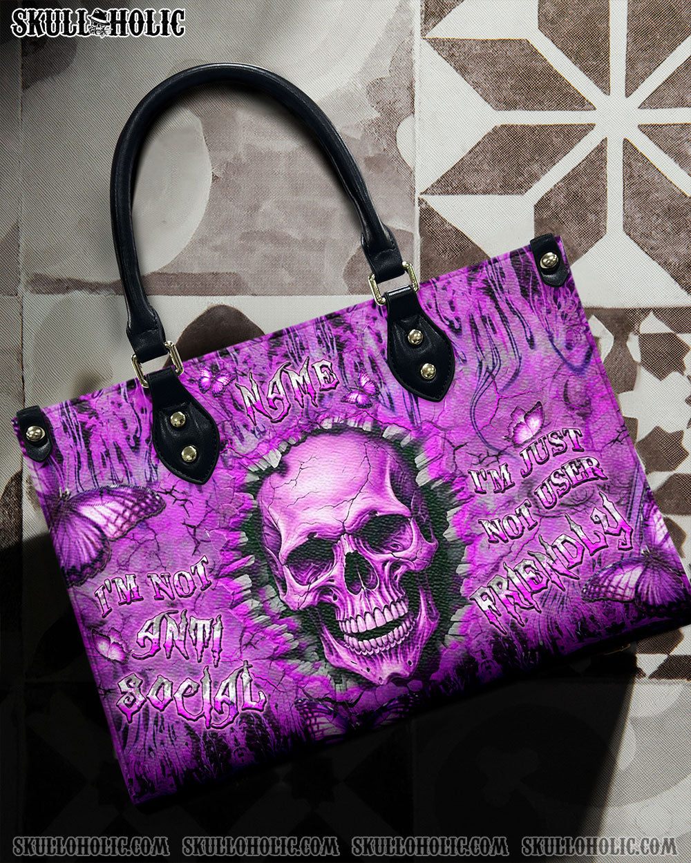 I'M NOT ANTI-SOCIAL MAD REAPER SKULL LEATHER HANDBAG - YHLT2905241