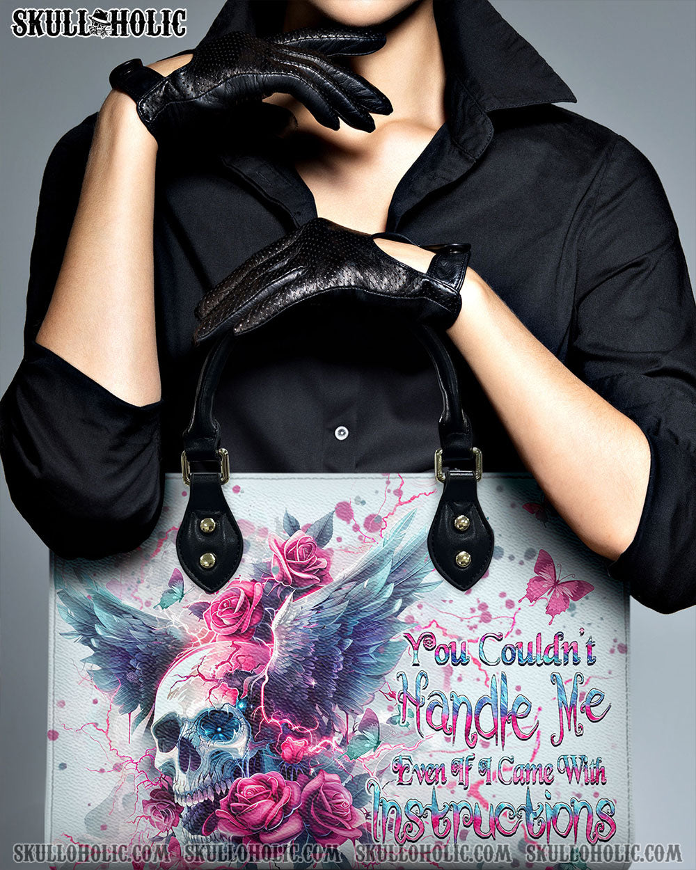 YOU COULDN'T HANDLE ME SKULL WINGS LEATHER HANDBAG - YHHN2510244