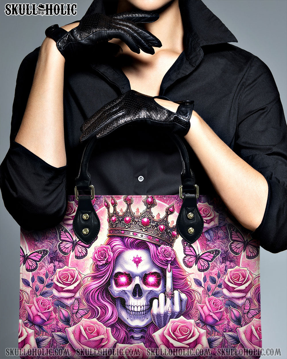 SKULL QUEEN ROSE LEATHER HANDBAG   - TLHG1211243