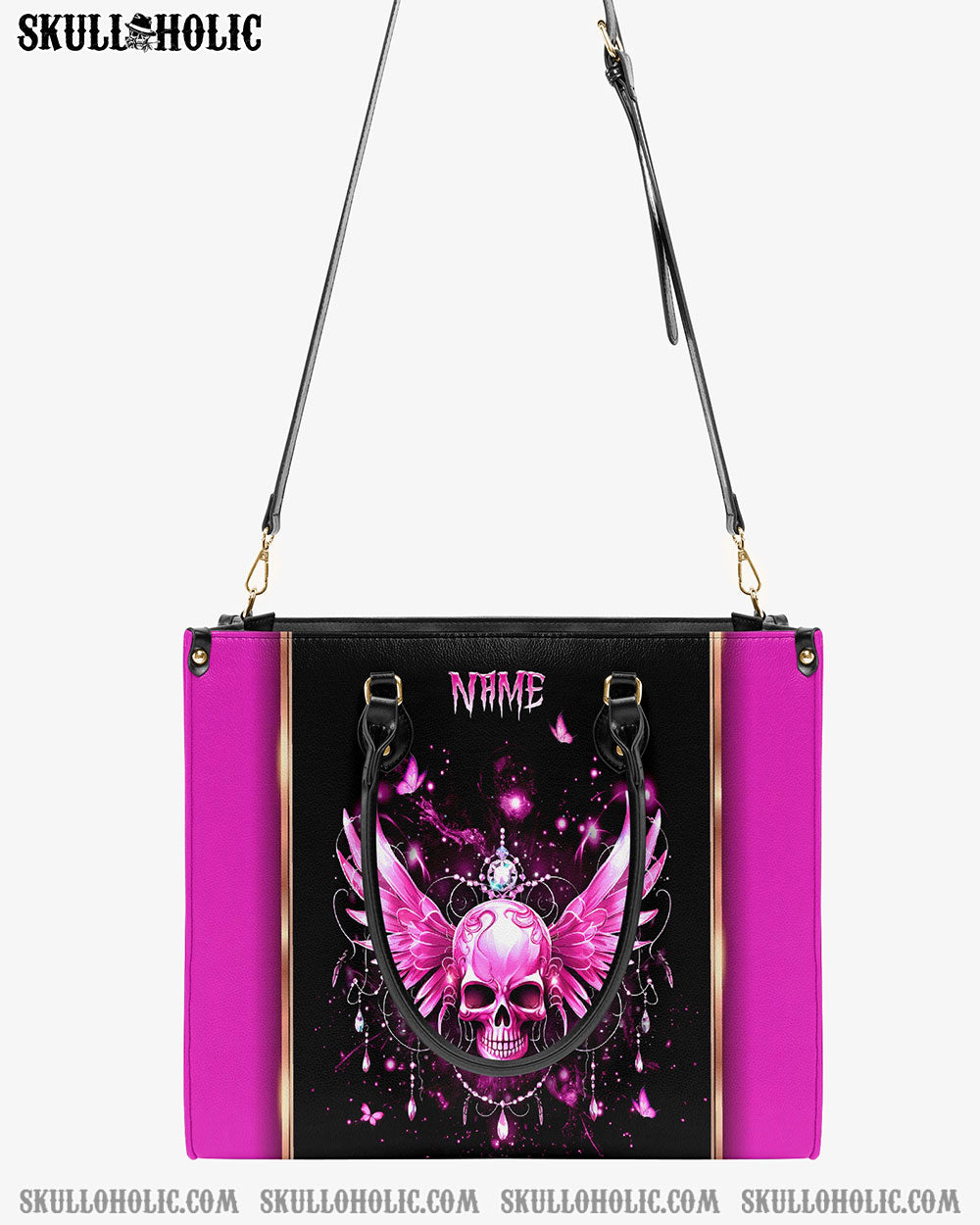 PINK SKULL FAIRY WINGS LEATHER HANDBAG - YHKD3003243