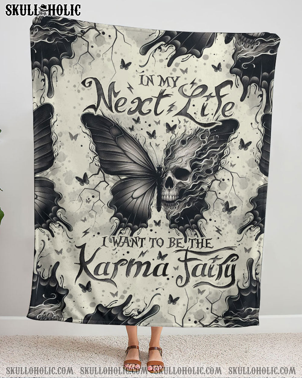 KARMA FAIRY SKULL BUTTERFLY WOVEN AND FLEECE BLANKET - TLNO2308244