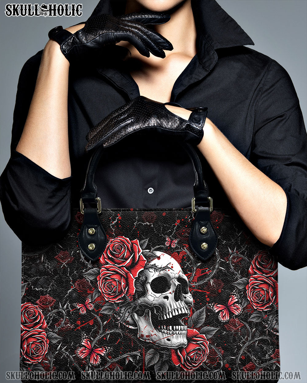 SKULL ROSES LEATHER HANDBAG - YHHG1811244