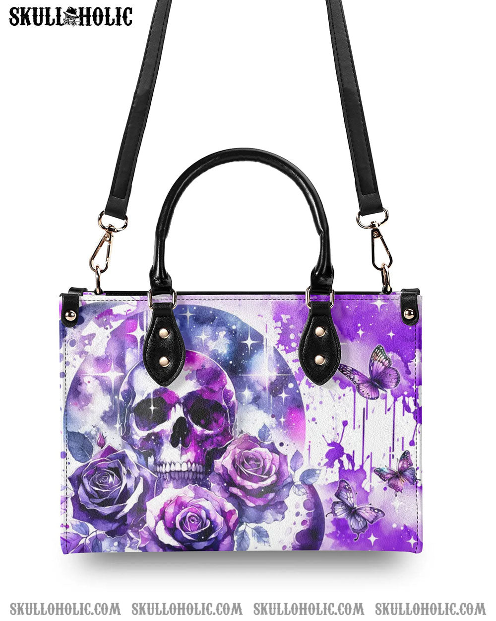 PURPLE SKULL ROSE LEATHER HANDBAG - YHDU2905242