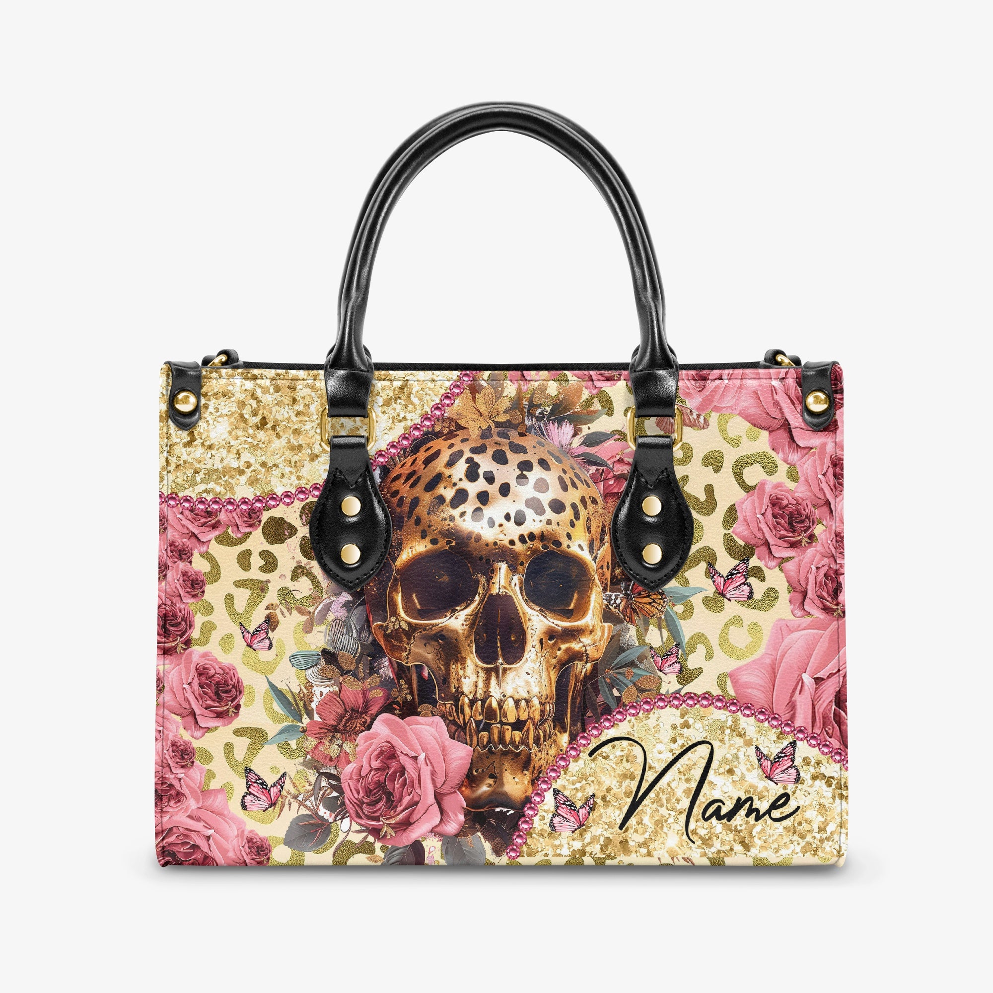 GOLDEN LEOPARD SKULL LEATHER HANDBAG - TYTM0304242