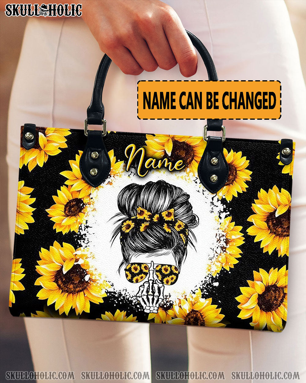 MESSYBUN SKULL SUNFLOWER LEATHER HANDBAG - YHLN2111244