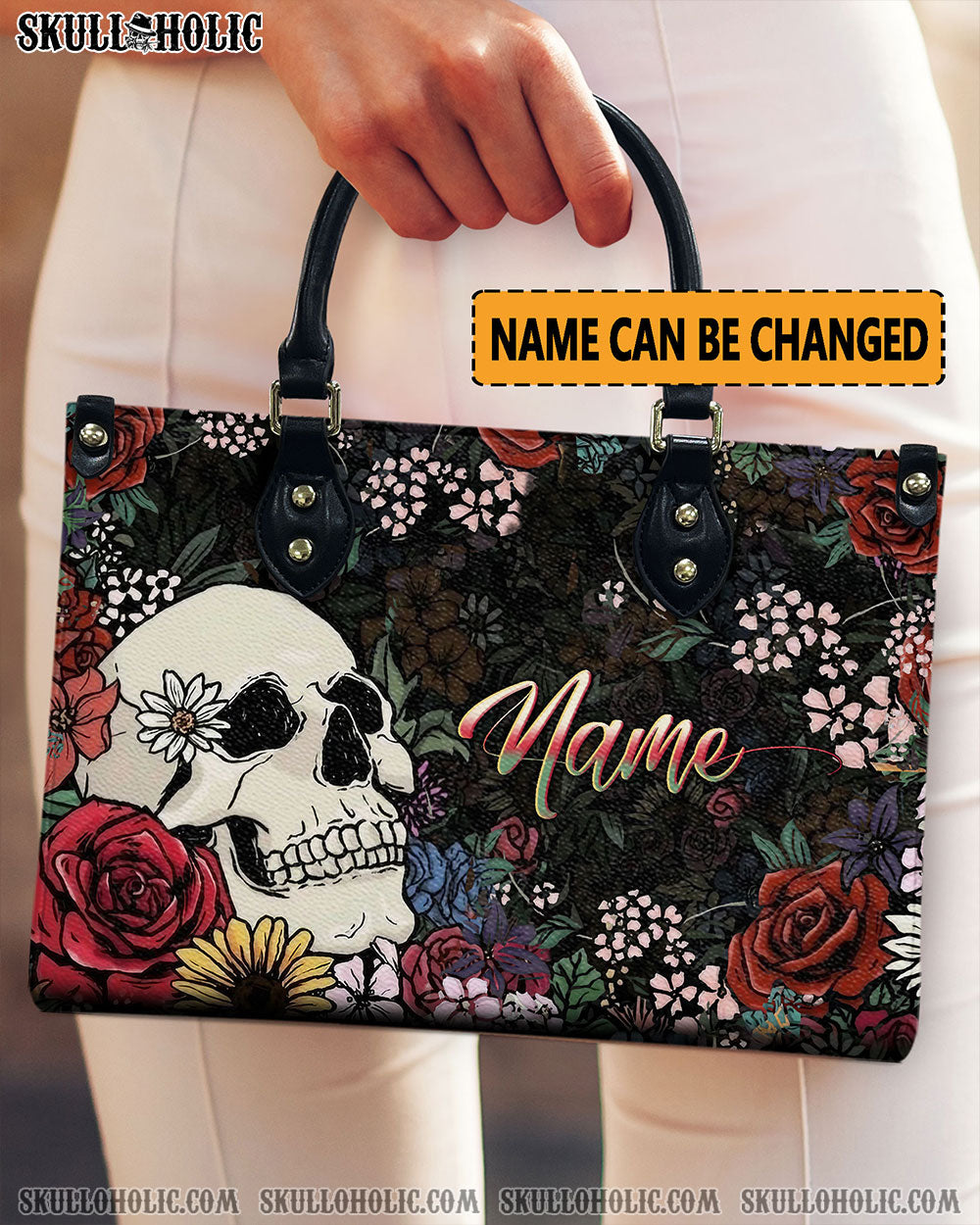 SKULL FLOWER LEATHER HANDBAG - YHLN2911244