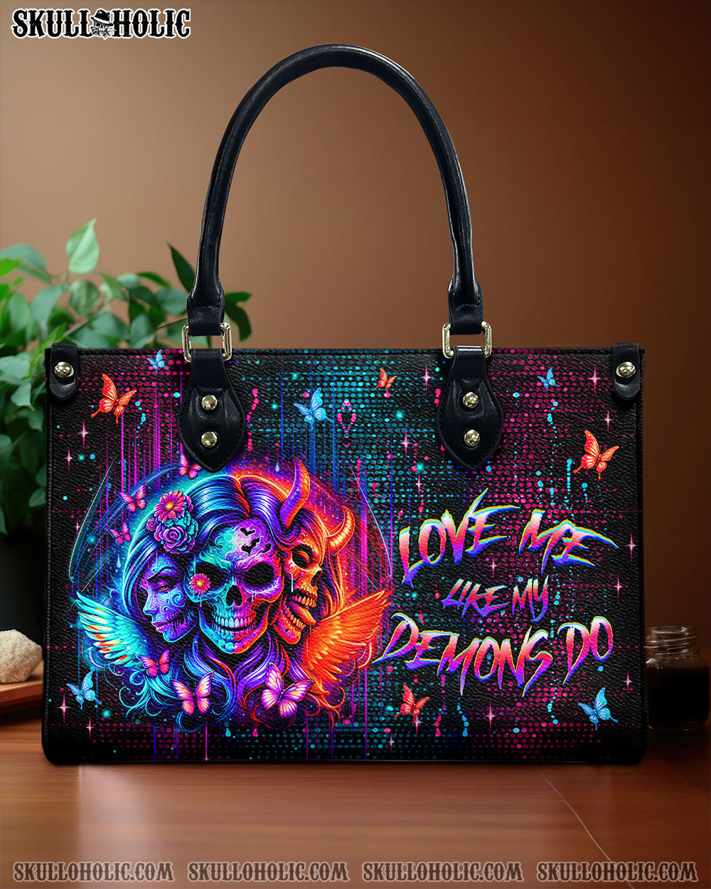 LOVE ME LIKE MY DEMONS DO SKULL LEATHER HANDBAG - YHHG2708244