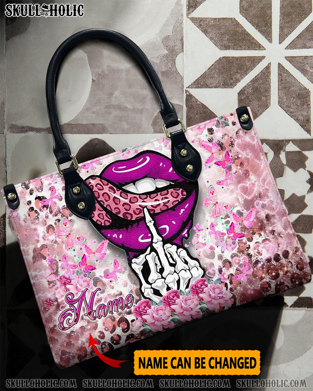 LEOPARD LIPS SKULL LEATHER HANDBAG - YHLN2701244