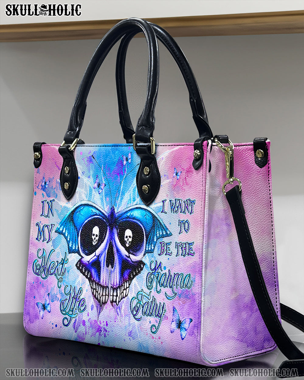 KARMA FAIRY SKULL BUTTERFLY LEATHER HANDBAG - YHLN1709245