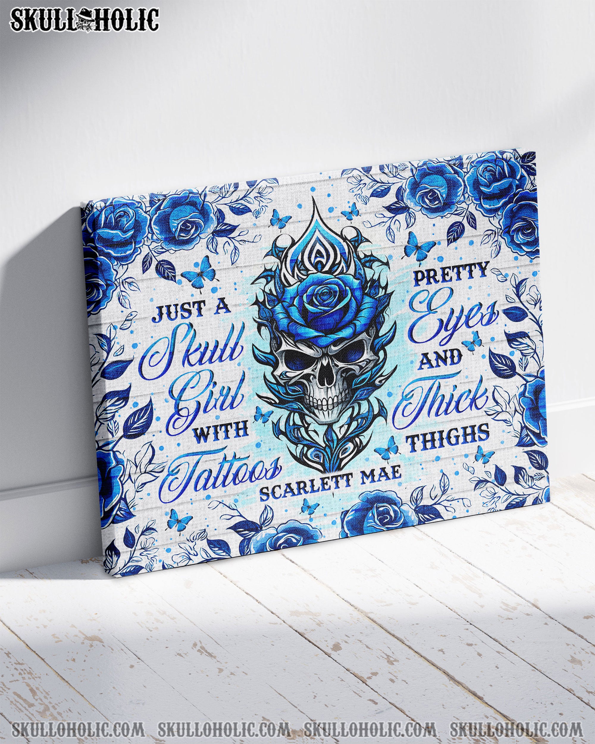 PERSONALIZED JUST A SKULL GIRL BLUE ROSE CANVAS  - TLNO2201251