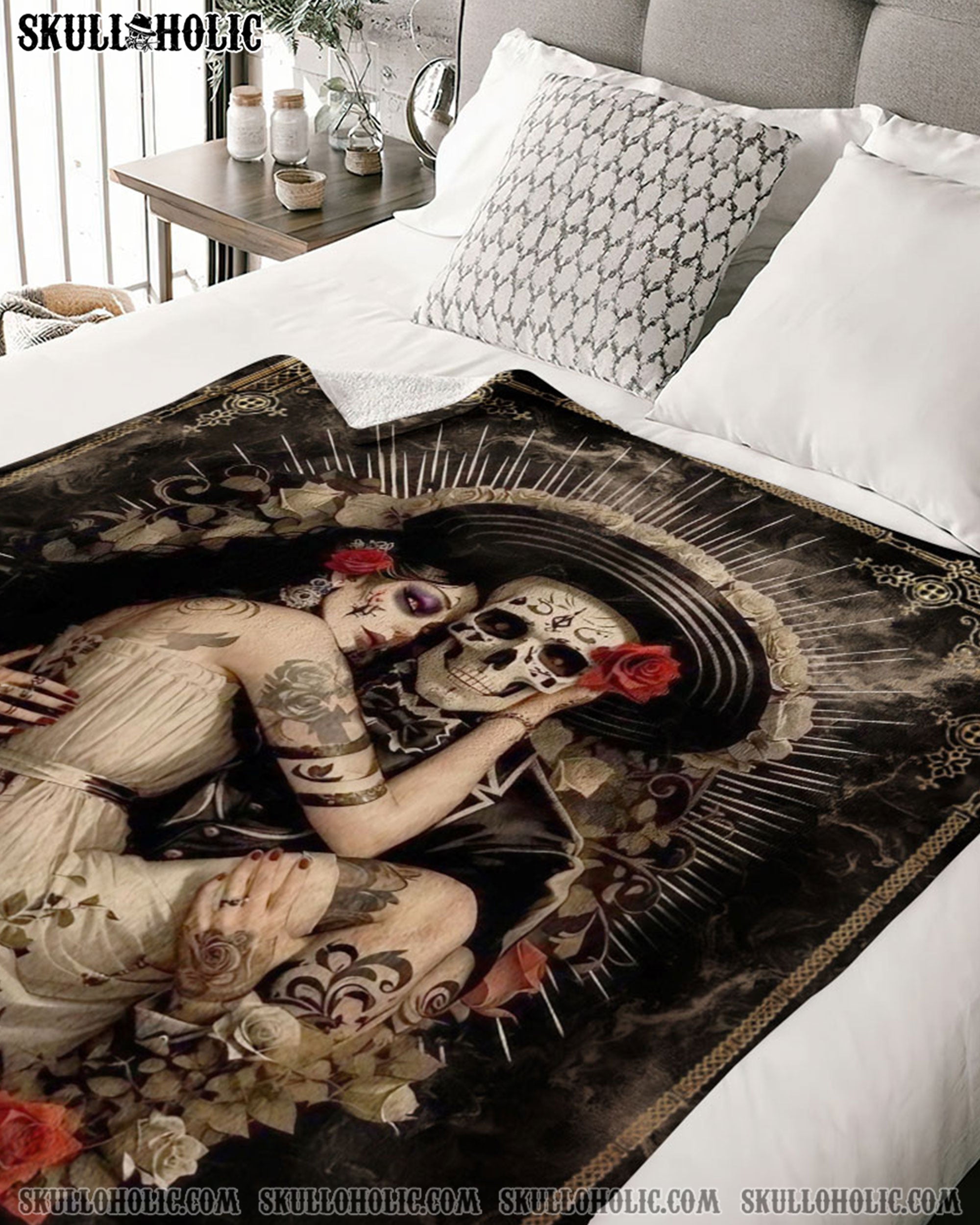 PERSONALIZED VINTAGE SKULL COUPLE FLEECE BLANKET - YHHG0402254