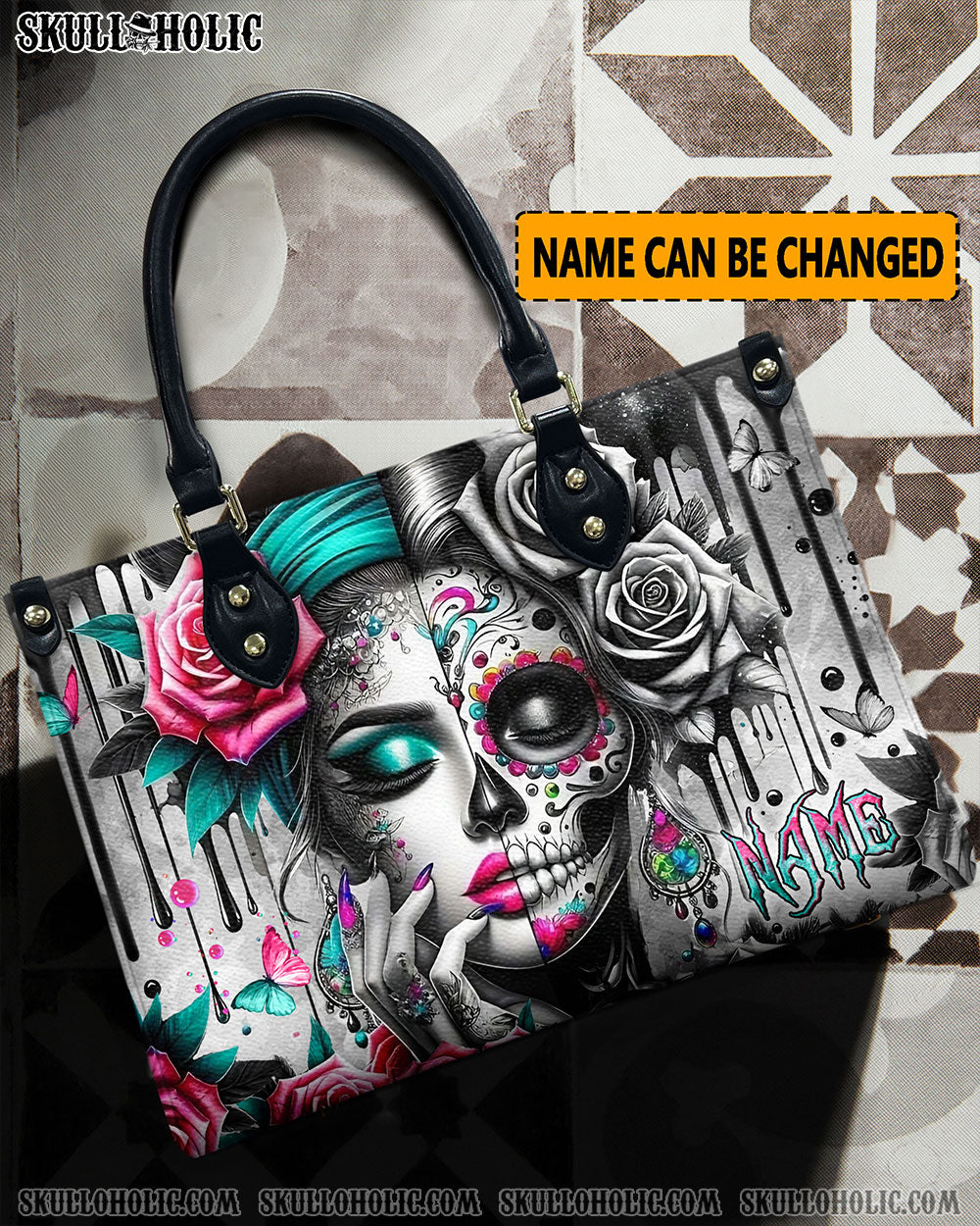 SKULL LADY ROSES LEATHER HANDBAG - YHLN2606243