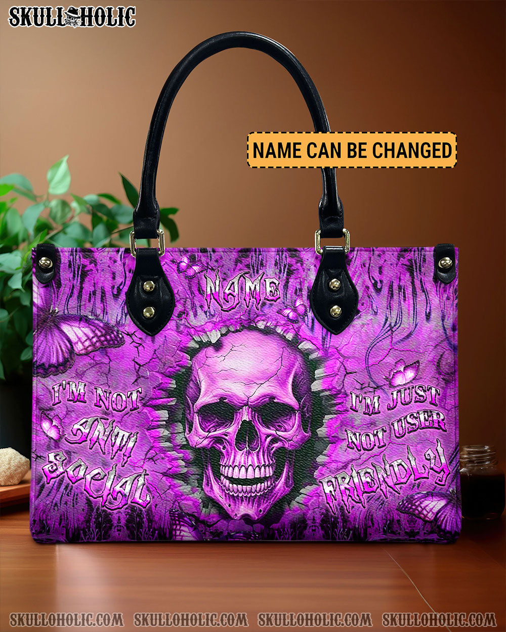 I'M NOT ANTI-SOCIAL MAD REAPER SKULL LEATHER HANDBAG - YHLT2905241