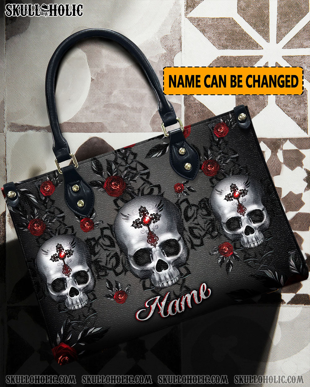 DARK SKULL ROSE LEATHER HANDBAG - YHLN0407244