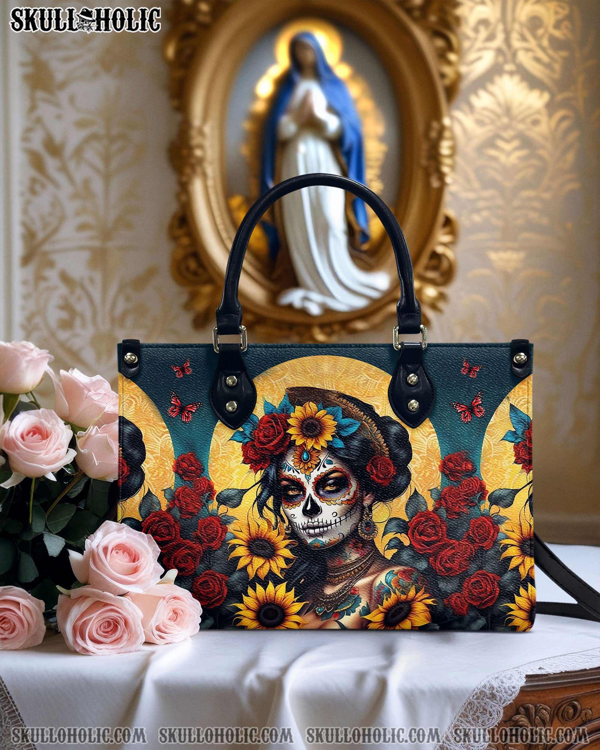 SKULL LADY SUNFLOWER ROSE LEATHER HANBDAG - YHHG1803254