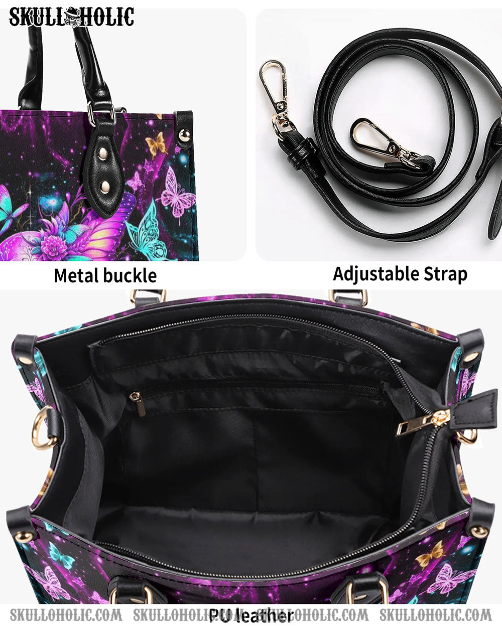 SKULL BUTTERFLIES LEATHER HANDBAG - YHDU0107244