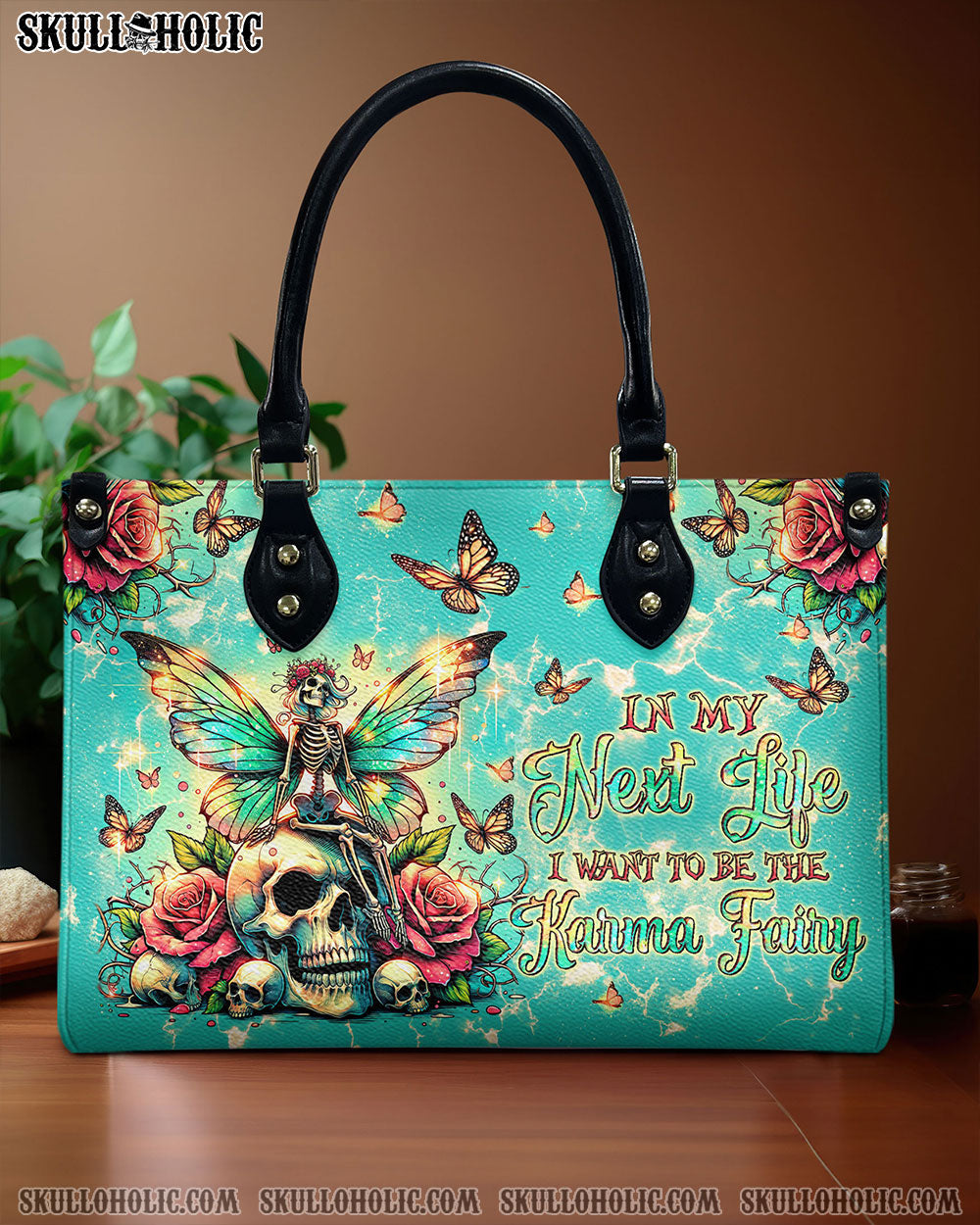 KARMA FAIRY SKELETON SKULL LEATHER HANDBAG - TLTW2805246