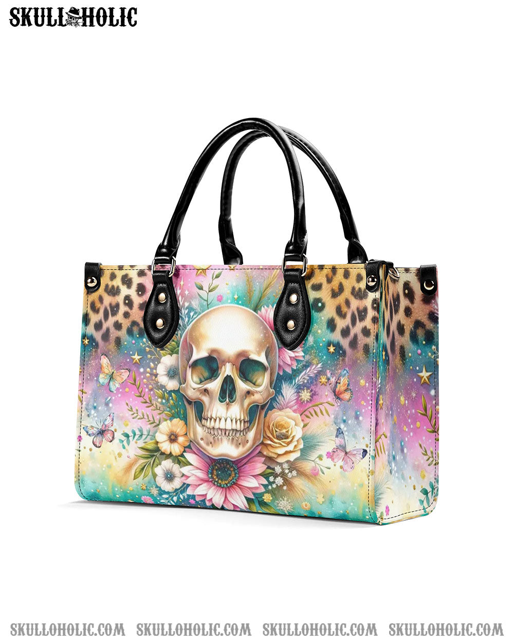 SKULL FLOWERS LEATHER HANDBAG - YHDU2606244