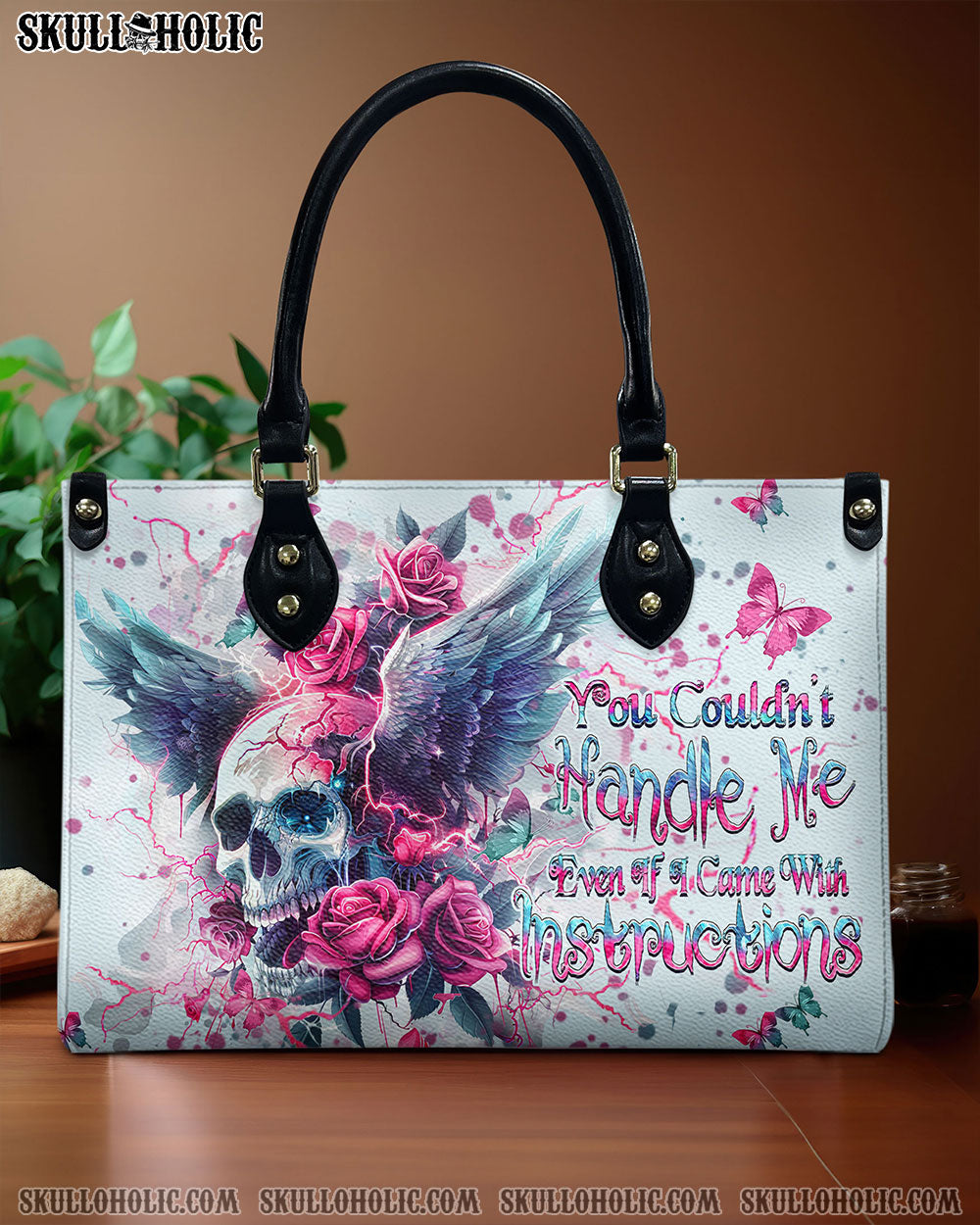 YOU COULDN'T HANDLE ME SKULL WINGS LEATHER HANDBAG - YHHN2510244