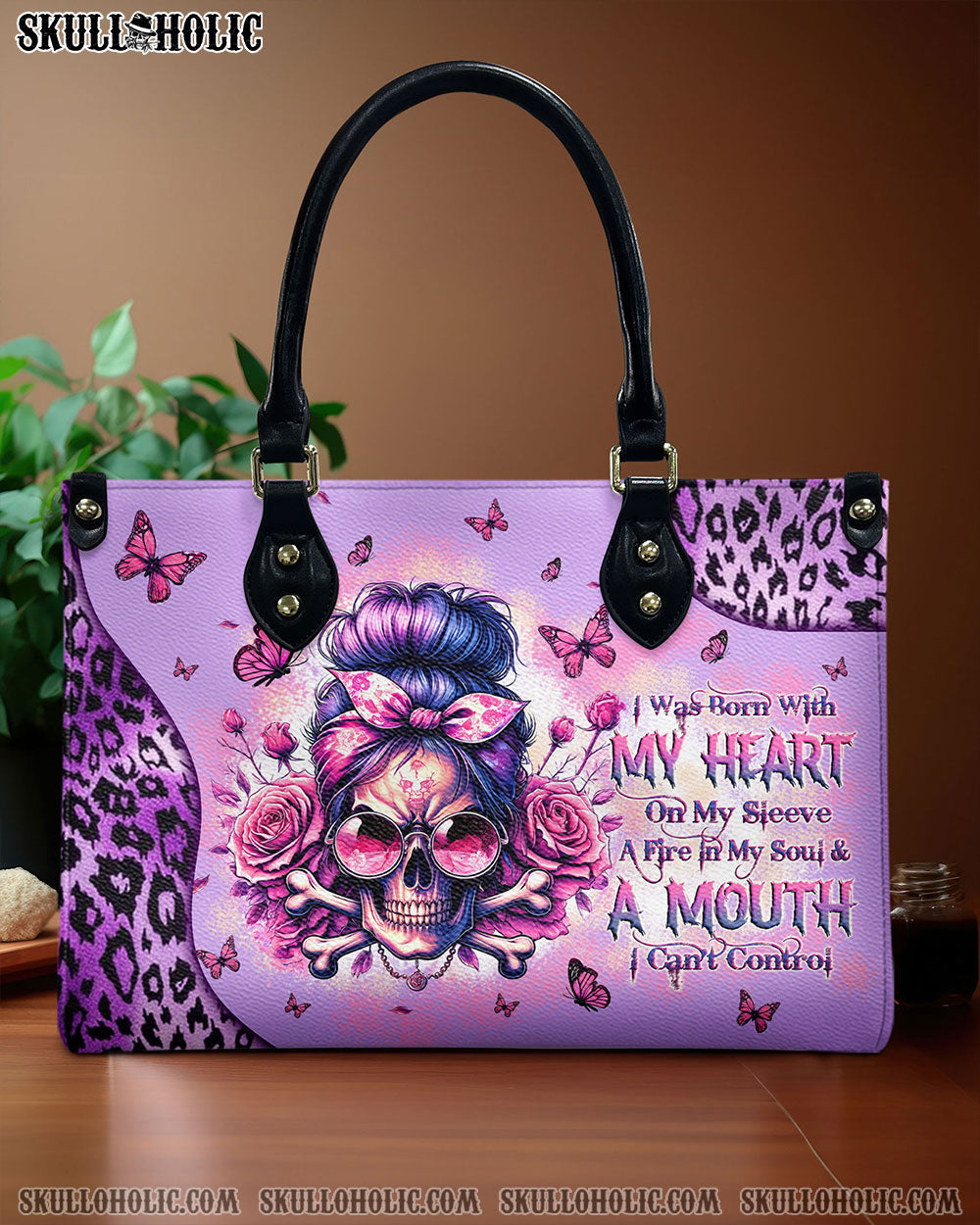 A MOUTH I CAN'T CONTROL MESSY BUN SKULL LEATHER HANDBAG - TLTW2705242