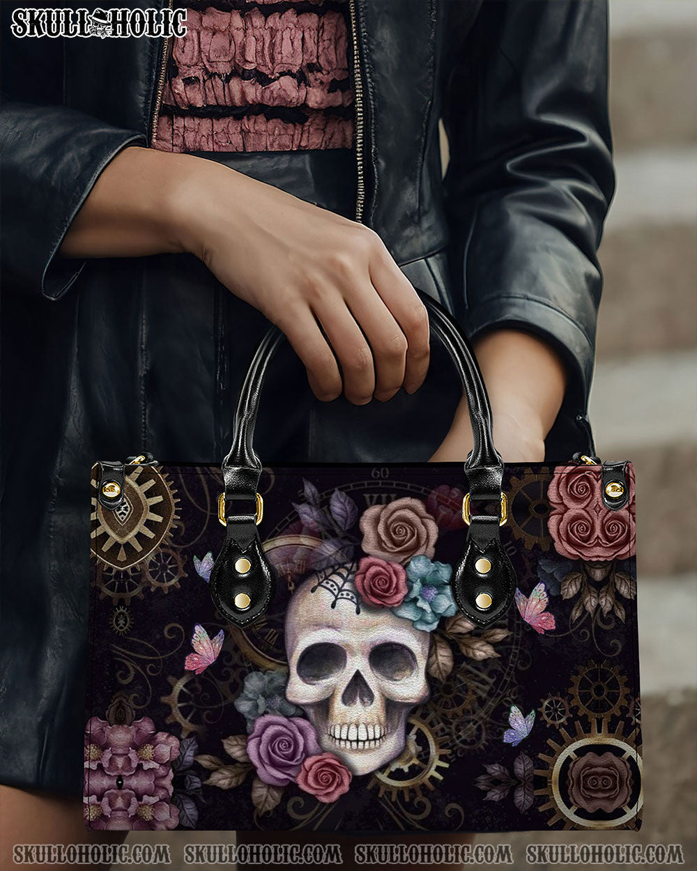 SKULL FLOWER LEATHER HANDBAG - YHDU1308242