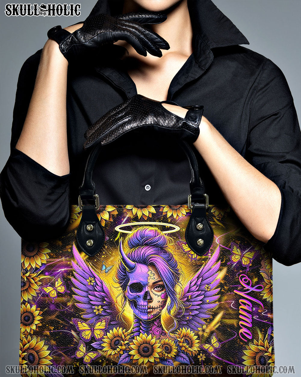 SKULL LADY SUNFLOWER LEATHER HANDBAG - YHLT3112244