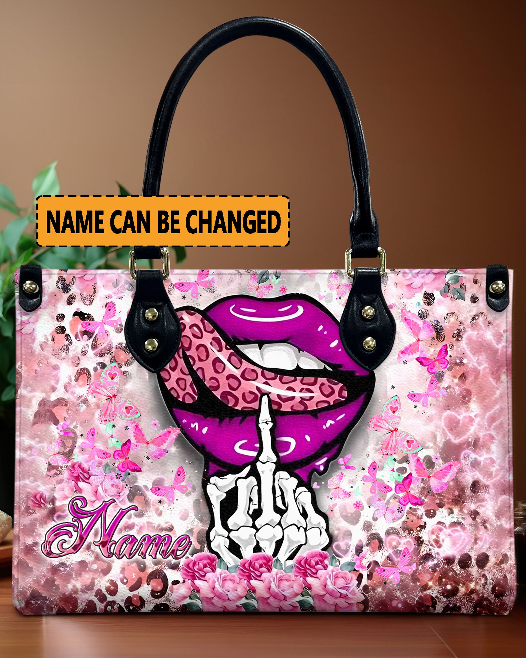 LEOPARD LIPS SKULL LEATHER HANDBAG - YHLN2701244