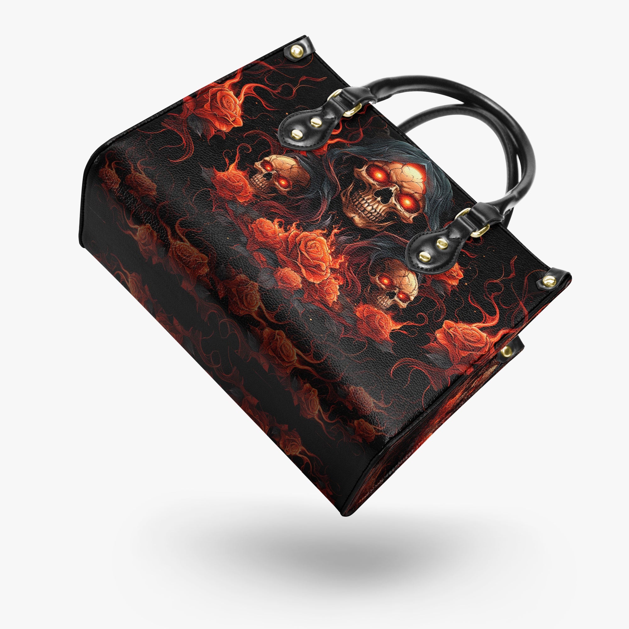 SKULL ROSES FIRE LEATHER HANDBAG - TYTD0204243