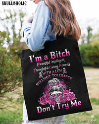 I'M A B DON'T TRY ME ROSE MESSY BUN BLACK TOTE BAG - TLNO0905236
