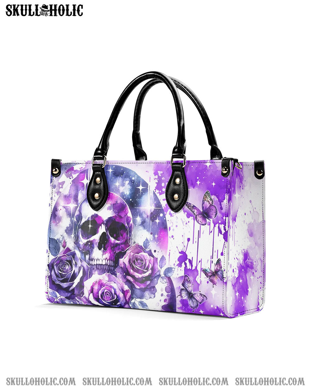 PURPLE SKULL ROSE LEATHER HANDBAG - YHDU2905242