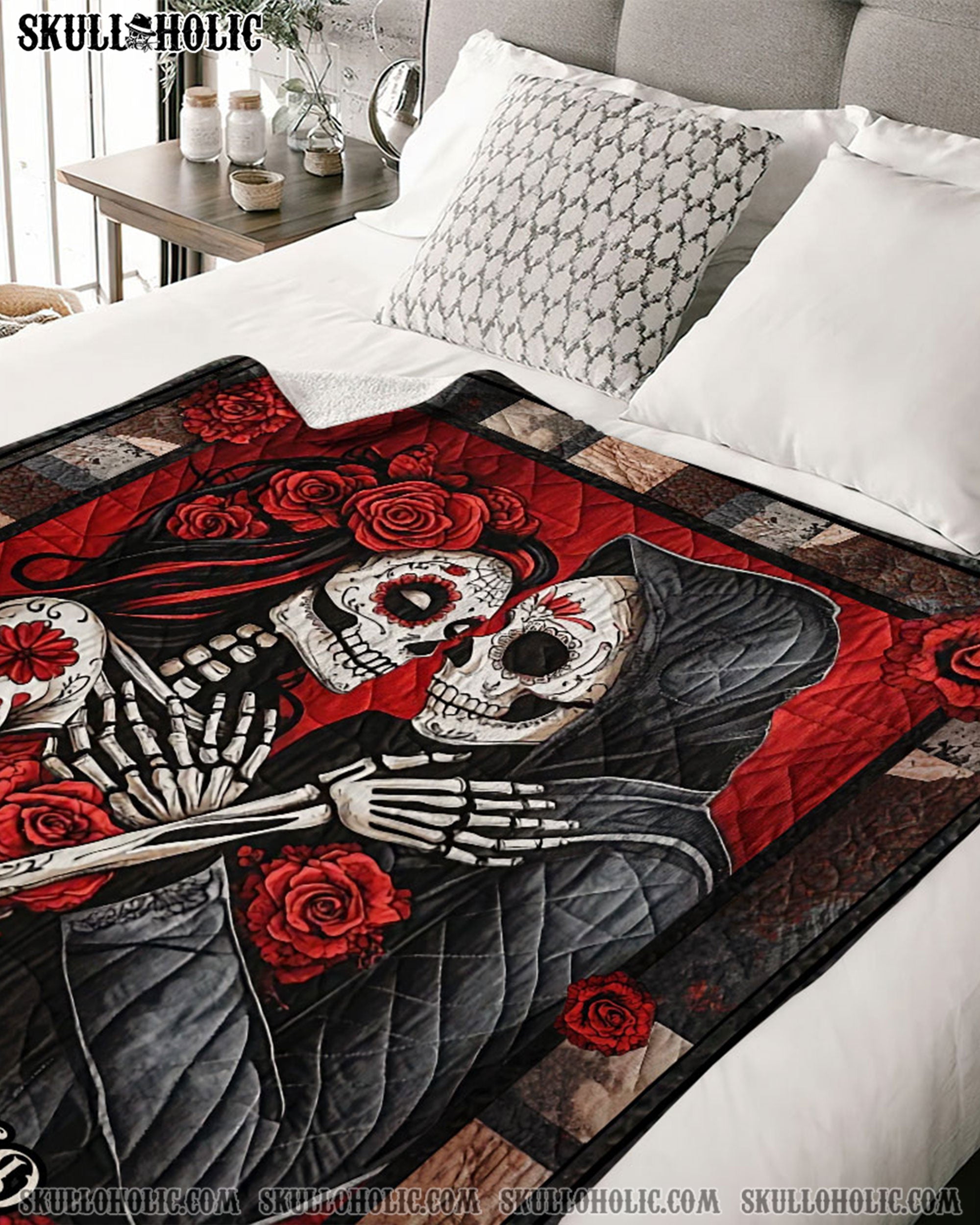 PERSONALIZED SKULL LADY AND REAPER COUPLE FLEECE BLANKET - YHLT1902254