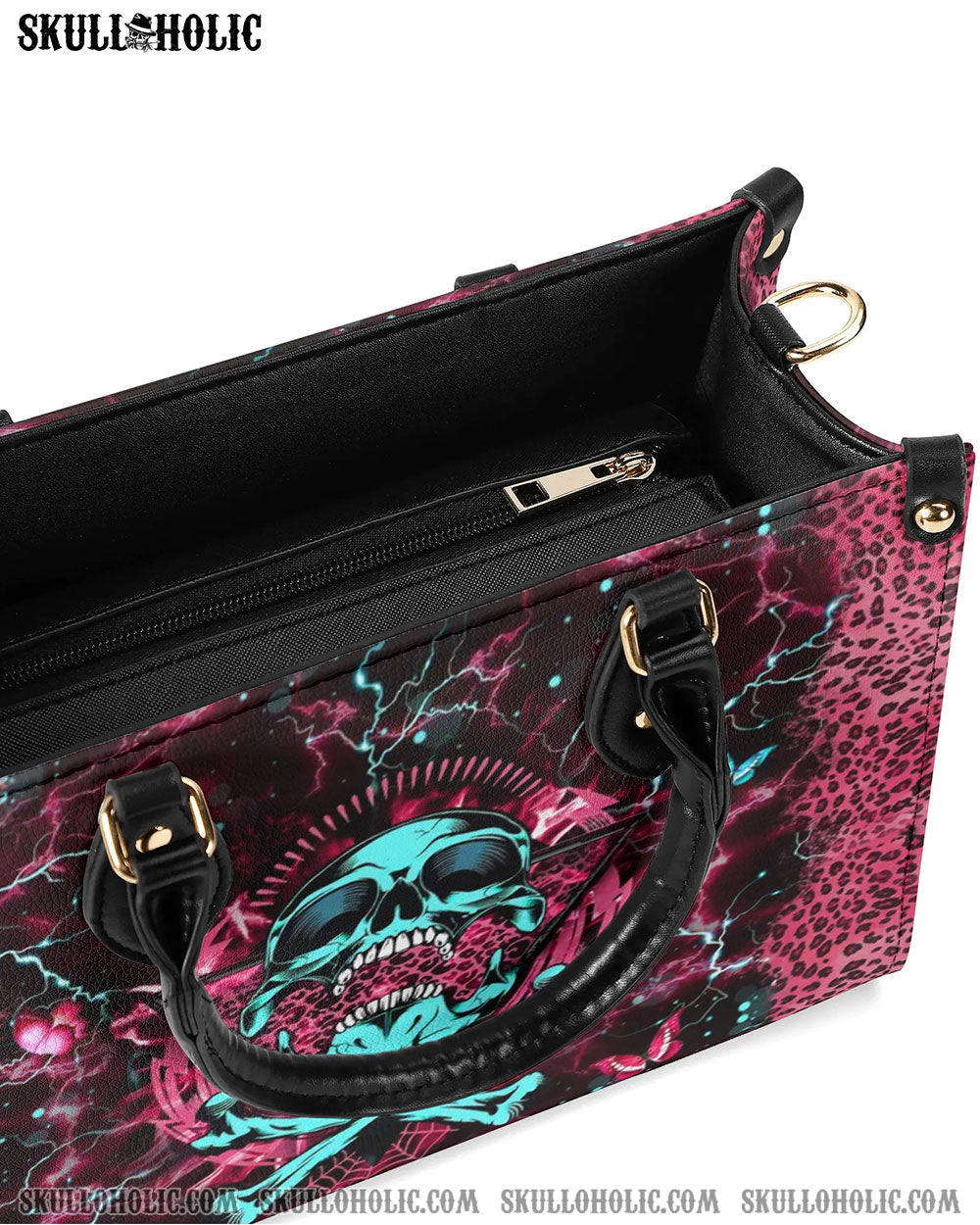 SKULL BONES LEOPARD LEATHER HANDBAG - YHHG2607241