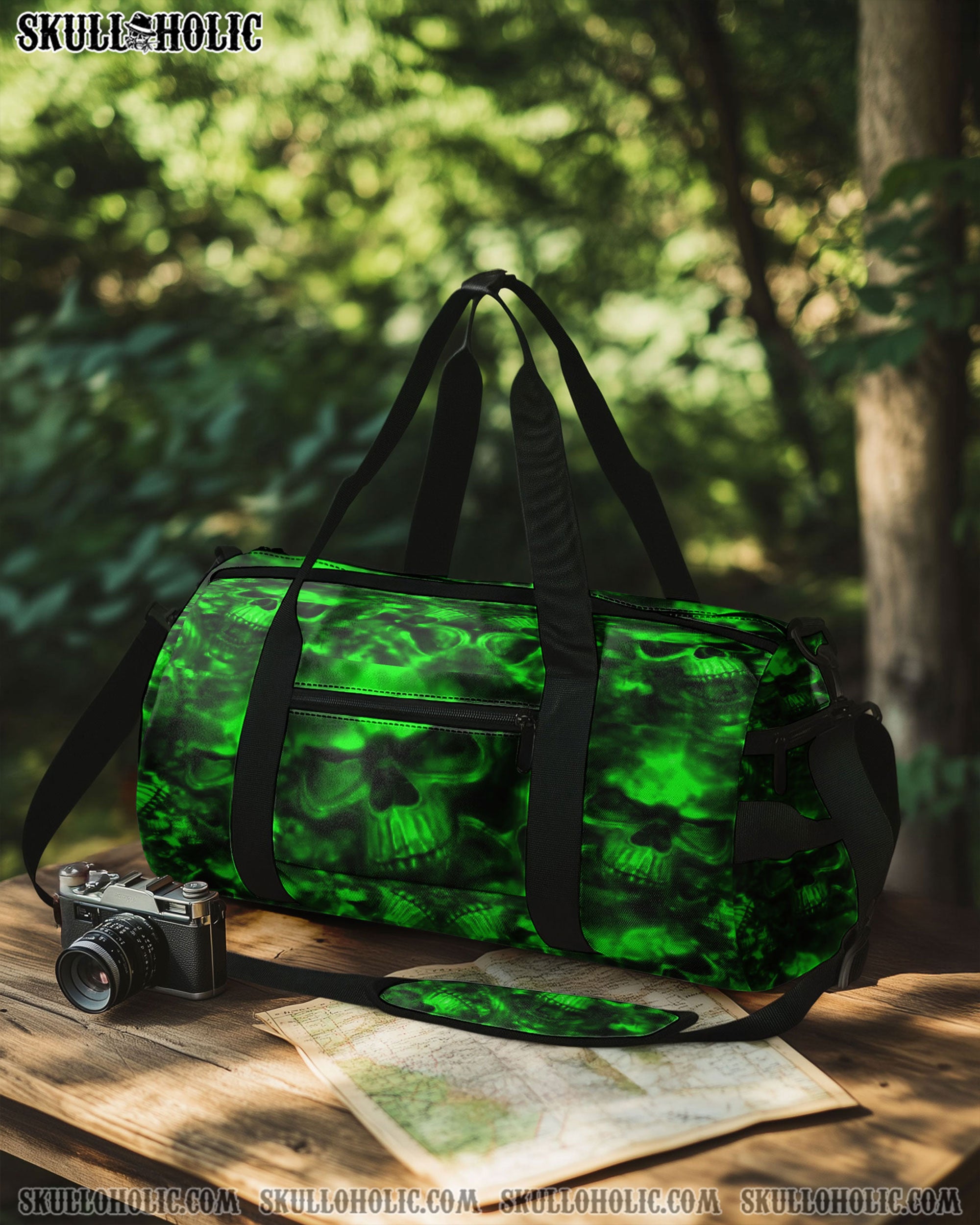 GREEN FIRE SKULL TRAVEL BAG - YHHN1208254